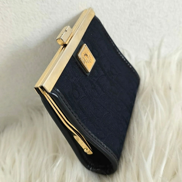Christian Dior Trotter Logo Metal Clasp Jacquard Leather Coin Purse 💙 Vintage🌴 - Picture 2 of 14